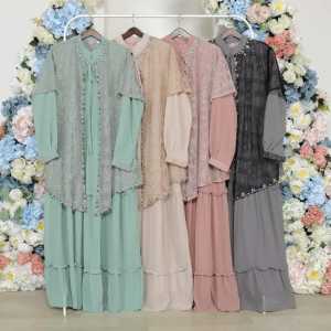 SIGAWA-(COD) Gamis Wanita Terbaru Model Rompi 2 in 1 Bahan Ceruty Mix Brokat Grade A