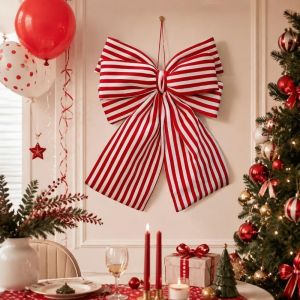 VB45D Stripe Large Christmas Bow Elegant DIY Christmas Tree Topper Bow Home Decor Sweet Xmas Vibe Decor Bow Christmas Tree