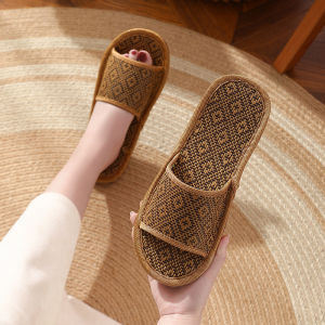 Summer Women Home Slippers Rattan Grass Weaving Cool Anti Skid Wooden Floor Bedroom Indoor Slides