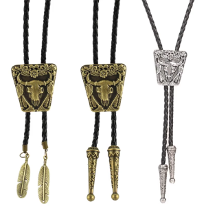 Bện dây giày Bolo Tie với khắc Kim Loại quyến rũ cao bồi Cà Vạt Vòng cổ phong cách đồng quê Bolo Tie cao bồi
