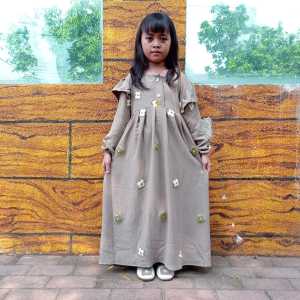 Gamis crinkle pompom anak perempuan 3-8 tahun motif timbul terbaru