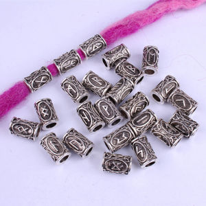 Minwen 24 pcs Viking Runes Set Loose Beads Spacer Beads For Hair Braid Dreadlock Beads DIY Jewelry Making