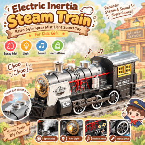 Electric Steam Train Toy with Mist Spray Lights Sound Christmas Gift Train Toys for Kids Boy