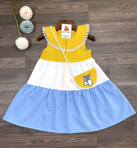 Đầm bé gáiváy trẻ em phối 3 màu cao cấp kèm túi siêu xinh cho bé BITIKIDS size 0- 8 tuổi.