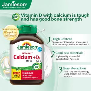 Jamieson Lemon Calcium Citrate Complex Tablets 120 Tablets - Gentle Formula Easy Absorption to Help Build Healthy Bones