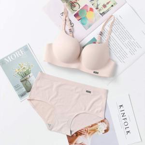 2Pcs Non Wired Women Bra Set Seamless Panties Small Chest Push Up Gathering Underwear French British Ice Silk Brifes Fashion Female Bras Lingerie