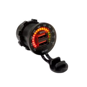 QC3.0 Pengisi Daya Cepat 36W 6A 12V Saklar Voltmeter USB Ganda Tahan Air 36W 6A 12V Pengisi Daya Cepat untuk