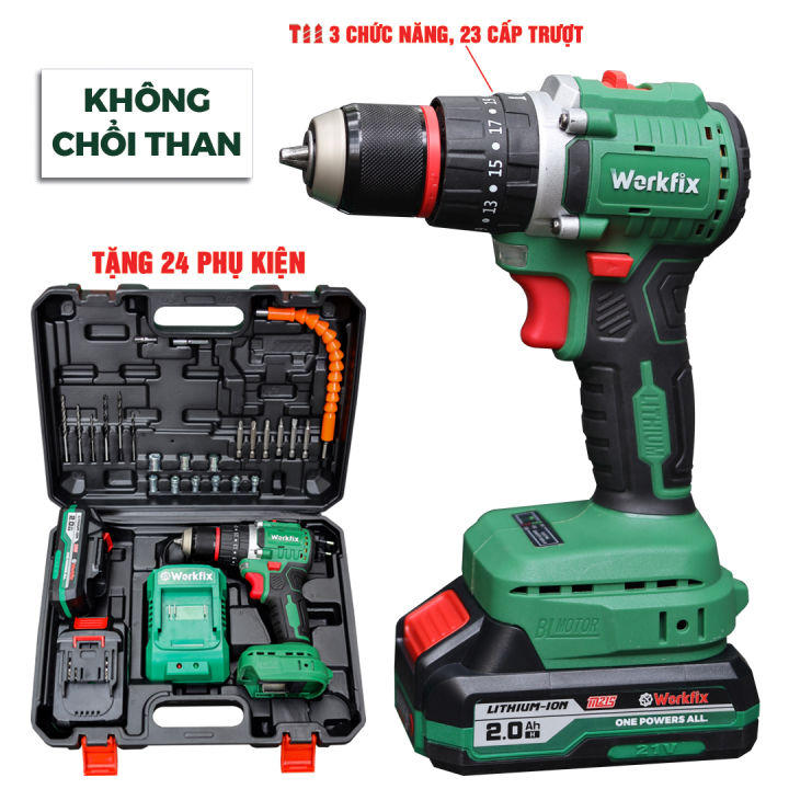 [Kèm 24 Phụ Kiện] Máy Khoan Pin WORKFIX WF-ID2110BL Không Chỏi Than ...