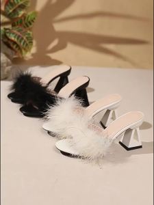 WomenS High-Heeled Sandals 2026 Summer New Style Thin-Heeled Square-Toed Slip-On Versatile Slippers