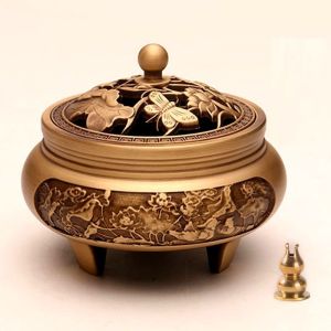 Three-legged Pure Copper Imitation Ancient Incense Burner Home Indoor incense coil Aromatherapy Tools 三足铜香炉 香爐 盘香炉 线香炉 香插 香薰炉