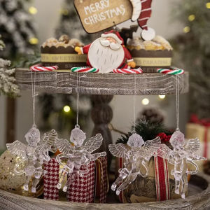 🎄Ready Stock🎄16PCS Christmas Transparent Angel Pendant Crystal Clear Acrylic Angel with Wings Xmas Tree Hanging Ornament Imitation Winter Decor