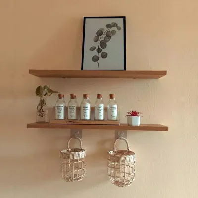 1 Set Isi 2 Ambalan Papan Rak Dinding Minimalis Kayu Brown Colour Aesthetic Viral