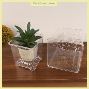 [PureZone] Square Transparent Acrylic Flower Pots Breathable Bonsai Plant Pot Desktop Decoration For Garden Yard Living Room Balcony