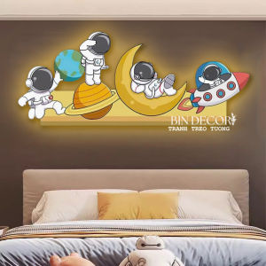 (HÌNH THẬT) Tranh treo tường đèn led phi hành gia vũ trụ 3 trang trí decor kèm đinh