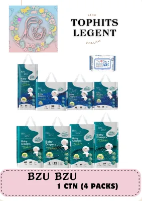 [Carton Sales ]BZU BZU Baby Diapers Velvet Breeze ( Tape ) ( Pants ) + FREE ( Wipes 80s )