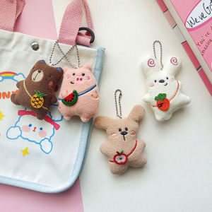 LYM Cartoon Plush Backpack Small Animal Little Rabbit Bear Keychain Cute Plush Backpack Pendant Bag Decoration Accessories Gifts