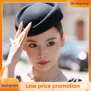 ✨QK shop✨ Beret Hat Caps Airline Stewardess Flight Attendant Vintage Hat Black Flat Top Hat Hair Clip Hair Accessories
