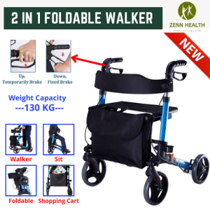 2 in 1 Foldable Walker Walking Aids Wheelchair Suitable For Walking Practice and Elderly