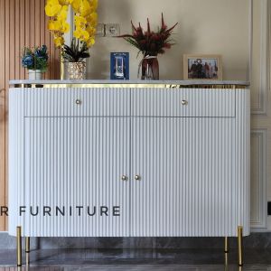 Meja Konsul Model Salur Top Marmer Putih Carrara