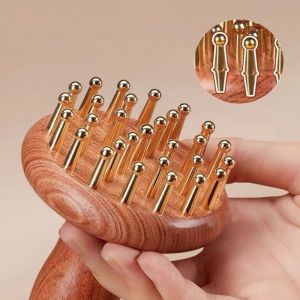 FUNG Reduce Puffiness Brass Meridian Brush Skin Lifting and Tightening Natural Material Chicken-wing Wood Massager Travel-Friendly Scraping Guasha Massager Tool Head Relaxation
