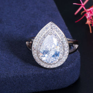 Sequito Cao Cấp Phụ Nữ Nhẫn đám cưới Đồ Trang Sức Tay dát lớn màu xanh giọt nước đá Cubic Zirconia mạ bạc Cổ Điển nhẫn đeo ngón tay Cho Engagement Banquet sr121