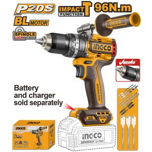 INGCO 20V LI-ION BRUSHLESS IMPACT DRILL 96NM CIDLI20968