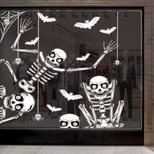 Decal dán tường HALLOWEEN - Hít tĩnh điện - Bộ Xương trắng nghịch ngợm