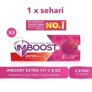 Imboost Extra Vit C & D3 Suplemen Tablet Daya Tahan Tubuh Non-Acidic Vitamin C isi 3 Strip 8 Kaplet