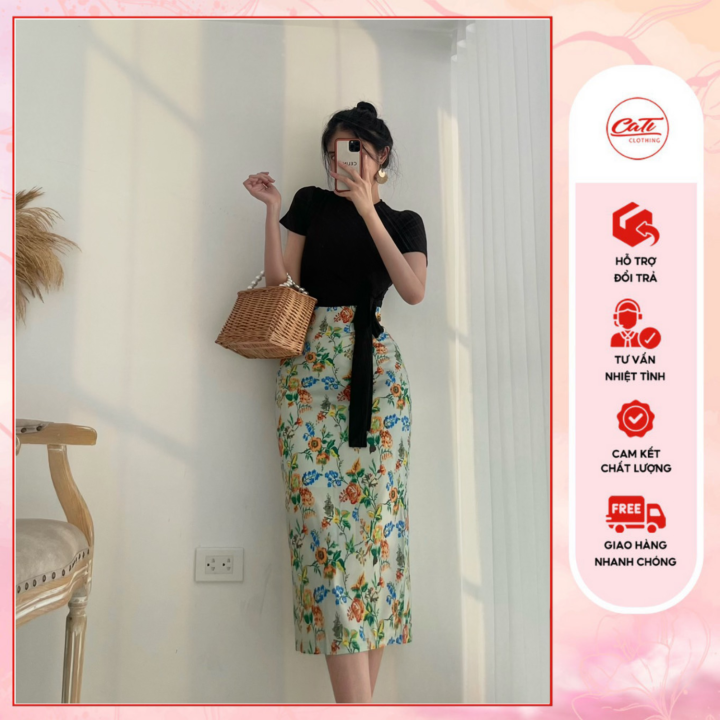 Chân Váy Bút Chì Lưng Cao Họa Tiết Hoa Thời Trang Cho Nữ | Shopee Việt Nam