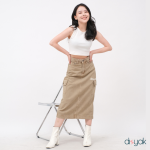 DISYAK - Rok Cargo Highwaist Midi Skirt Jeans Non Strecth Cappucino 8314-8414