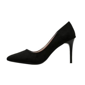 [Free Shipping] WomenS High-Heeled Shoes New Spring And Autumn Model Black Stiletto Pointed Toe Shallow Suede Professional Shoes Large Size Formal Shoes
