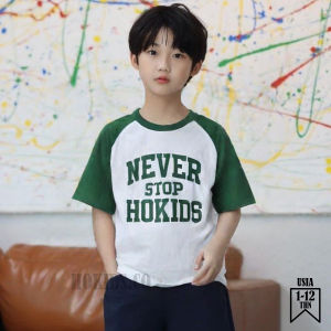 Hokids.co Kaos Anak Raglan NEVER STOP Two Colors Tshirt White And Green Trendy | HKDSREGLAN002