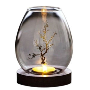 GIORGIONE STORE Glass Candlesticks with Cup Cover Round Transparent Candle Holders Windproof European Style Table Decoration Ornaments Home
