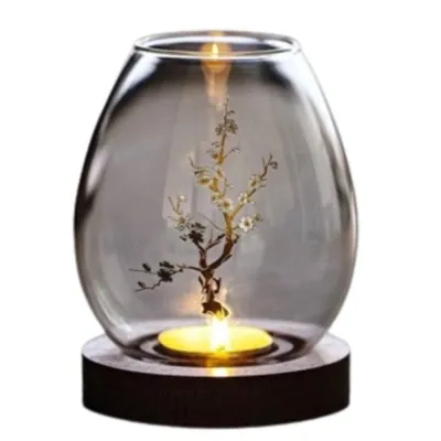 Transparent Candlesticks with Cup Cover Glass Round Table Decoration Ornaments Windproof Home Decor Candle Holders Home