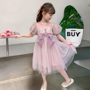 Little DR Dress Princess Kids Girls Summer Purple Puff Skirts A-line Korean Teenage Women Night Dinner Clothes Birthday Children Baby Short Sleeve baju merdeka