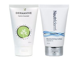 Neutriderm Pre-makeup Skincare Combo Vitamin E Moisturiser 125 ml and Dermavive Hydra Cleanser 120 ml