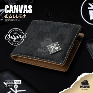Dompet Lipat Distro Pria Keren Kekinian Canvas Wallet MWJP54 Bahan Kanvas Simple Motif Catur Banyak Slot
