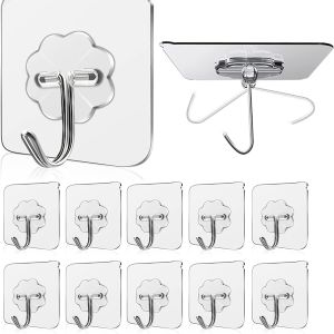 10 Pack Wall Hooks Transparent Reusable Seamless Hooks For Hanging