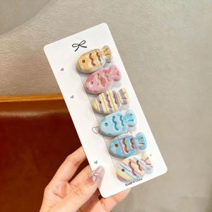 JUTBONG 6Pcs/Set Colorful Oval Bow Hair Clip Polka Dot Sweet Side Bangs Forehead Clip Fashion Broken Hair Clip Hair Accessories