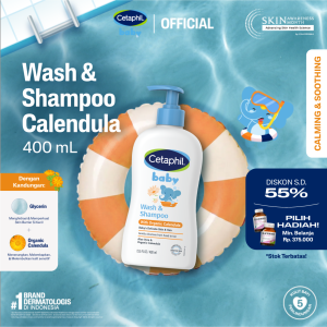 Cetaphil Baby Wash & Shampoo with Organic Calendula 400ml Sabun Mandi dan Shampo untuk Perawatan Kulit Bayi Cocok Untuk Kulit Sensitif