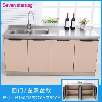Storage Household With Gas Stove Sink Cupboards Stainless Steel Kitchen Wash Simple One Cabinet Home Economy Cupboard