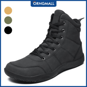 ORNGMALL Mens All-Season High-Top Ankle Boots - Thick Cushioned Rubber Sole All-Terrain Trekking Shoes with Ergonomic Insole Lace-Up Ankle Support & Arch - All-Terrain Traction Tread - Wide Toe High-Top Boots
