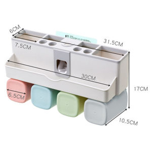 Livhaus [Ready Stock] Plastic Drill Free Wall Mount Auto Squeezer Toothpaste Dispenser & Bathroom Toothbrush Holder