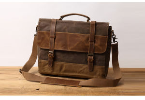 2025 Man Messenger Bag 15.6 Inch Waterproof Business Bags Vintage Genuine Leather Waxed Canvas Briefcase Large Satchel Shoulder Bag Rugged Leather Computer Laptop Bag