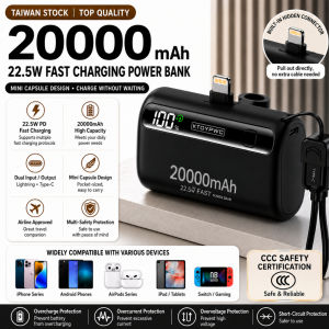 【UGREEN】3C Power Bank 20000mAhPower Bank 22.5W Super Fast ChargeBuilt-in Type-C Cable Mini Portable Pocket Charger