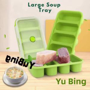 Bestsell Silicone Freezer Soup Tray with Lid 2-4 Large Soup Ice Cube Molds for Soups and Food Meal