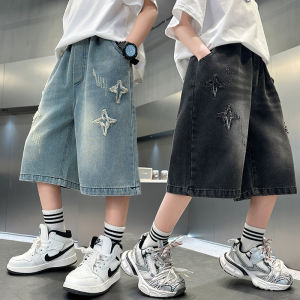 2025 Summer New Arrival Fashion Boys Denim Shorts with Star Pattern Childrens Casual Cropped Jeans Pants Kids 5-14 Years Old