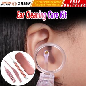 【Steel Die Stamp Kit】Ear Pick Set Luminous Ear Spoon Tweezers Ear Wax Removal Tool LED Light Earpick Storage Box Children Baby Ear Cleaning Care Kit LED-Earpick-Kit