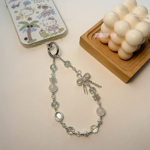 Light luxury style alloy bow car key chain fairy style crystal bag decoration resin bead phone case decoration