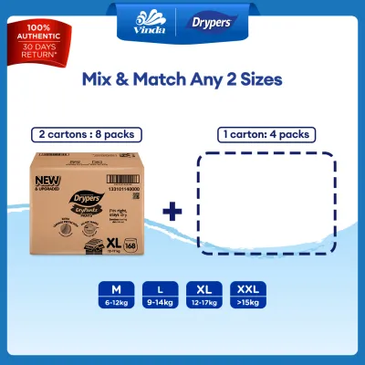 [Upgraded] Drypers DryPantz Baby Diapers M58/ L48/ XL42/ XXL36 (12 Packs) - Bubble Soft Fit Waist Baby Pants